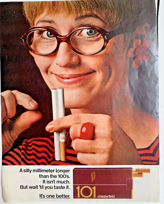 101 cigarettes 1968 Chesterfield 101 Cigarettes Print Ad A Silly Millimeter Longer 101 cigarettes 1968 Chesterfield 101 Cigarettes Print Ad A Silly Millimeter Longer