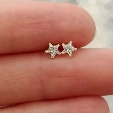 Vintage 14k Yellow Gold Star Shape CZ Stud Earrings, 1/8 inch across, Prong Set,