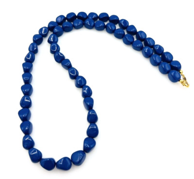 Vintage Trifari Blue Nugget Acrylic Bead Necklace 24 in