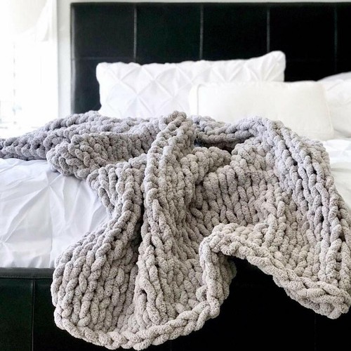 Luxury Chunky Knit Throw Blanket Super Soft Warm Cozy Chenille Bulky Blankets - Picture 8 of 46
