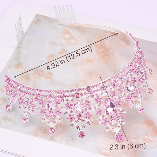 Didder Pink Crystal Tiaras for Women, Princess Crown with Comb Wedding Tiaras an - Picture 3 of 12