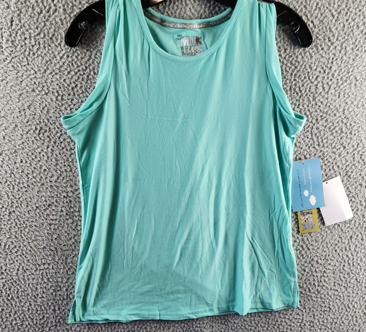 Muk Luks Cloud Knit Pajama Tank Top Women's XS Aqua Crewneck