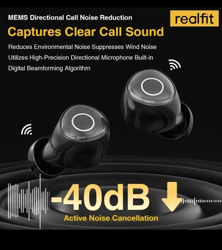Realfit F4 ANC Active Noice Cancellation Bluetooth Earphones HIFI Stereo... - Picture 12 of 19