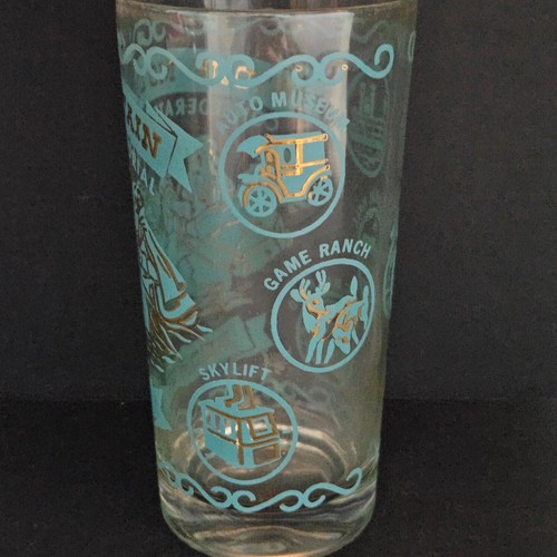 Vintage Libbey Glass Stone Mountain Georgia Souvenir Highball Tumbler Aqua Gold - Picture 2 of 6