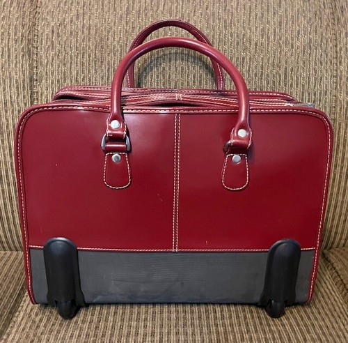 Franklin Covey Rolling Burgundy Red Leather Business Case Laptop Pocket & Bonus - Picture 2 of 10