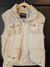  APLX World Vest Large Beige Polyester Fleece Lining Cargo Pockets Vintage VTG 