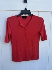 Cynthia Rowley Women's Ribbed Henley Pink Short Sleeve Top Sz Small