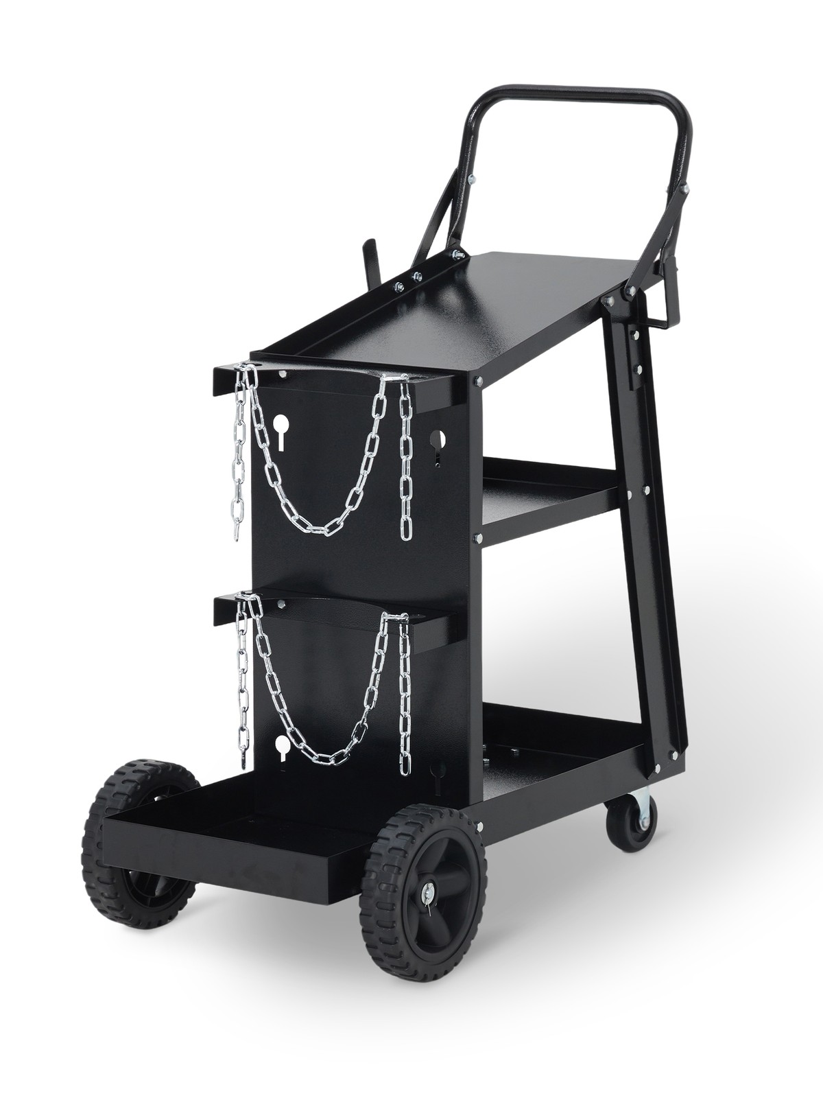 Welding Cart 3-Tier Storage Welder Trolley w/Gas Bottle Chains f/ MIG TIG Welder