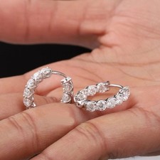 3 Ct Round Diamond Women Hoop Wedding Engagement Earrings 14K White Gold Finish