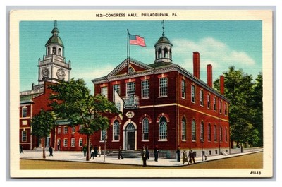 Philadelphia Pennsylvania PA Congress Hall Street View Linen Postcard