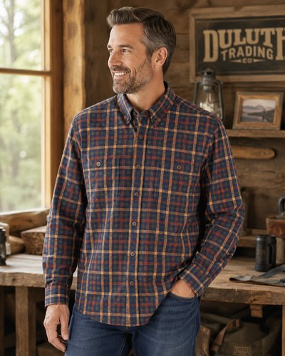Duluth Trading Co Men Large Plaid Flannel Button Front Shirt L/S Rugged Workwear