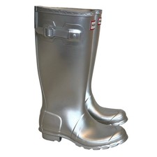 Hunter Kids Original Metallic Rubber Rain Boots US Size 5 / EUR 37 Silver