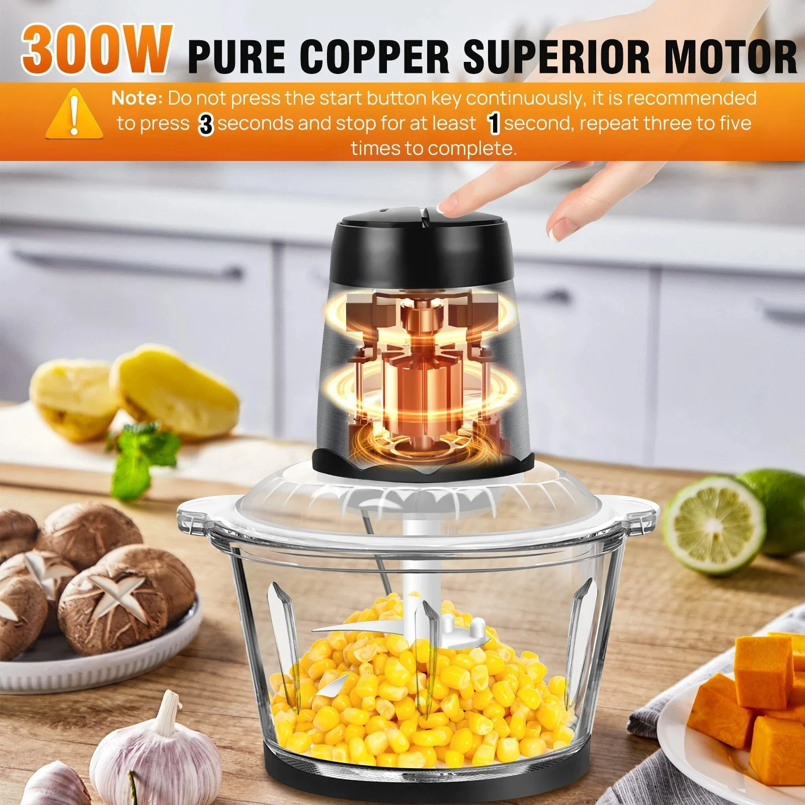 2L Food Processor Meat Spices Grinder, Multi Blender Garlic Masher Choper Glass,