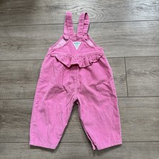Vtg 90s Osh Kosh B Gosh Girls Pink Corduroy Vestbak Overalls Ruffle Trim Size 2T