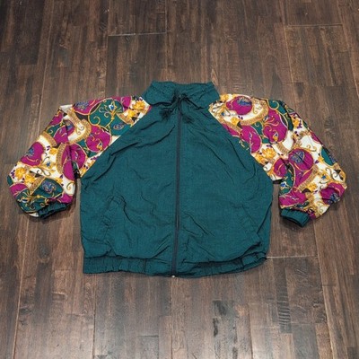 Vintage b.i. Gear Sport Windbreaker Teal Purple Gold Chain Print Jacket Adult S