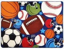 HUAHOO Blue Kids Rug Fun Sport Rugs Nylon Carpet Boys Girls Childrens Rug Balls