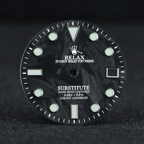 RELAX dial 28.5mm 3d Carbon Fiber For NH35/NH36 blue/green lume Watch Parts - Picture 8 of 9