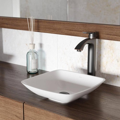 VIGO Jacinto Moderno Blanco Mate Piedra 14 pulgadas L x 14 in. W x 4 in. Fregadero cuadrado H