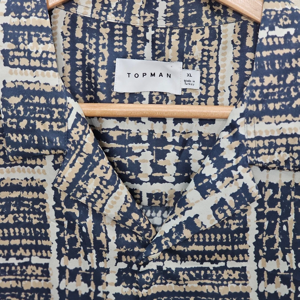 Camisa Topman XL manga corta abotonada azul/blanco/bronceado patrón cuadrado a cuadros Foto 2 de 4