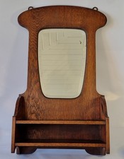 Early 20th Oak Shelf Hall Wall Mirror Bevelled Arts & Crafts/Art Nouveau Style