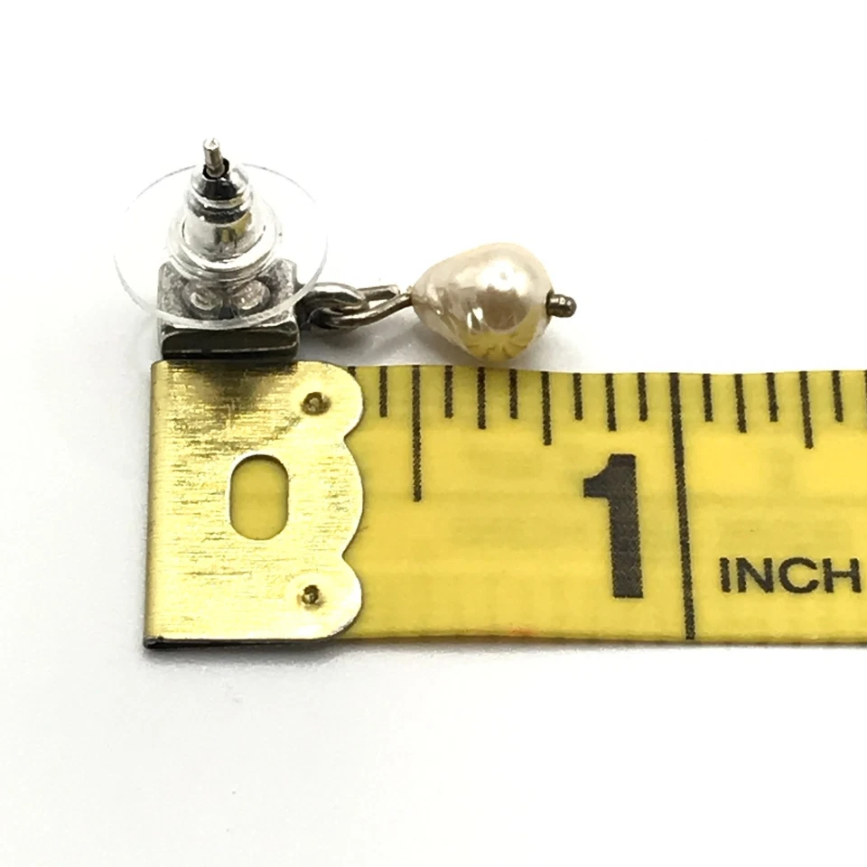 Brighton Earrings Freshwater Pearl Drop Pierced Stud Vintage Look Floral 3/4" - Image 4 of 4