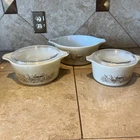 PYREX Forest Fancies Mushroom Casserole Dish Vtg  473 474 475, one missing lid