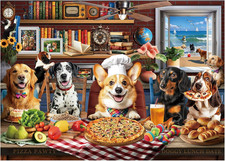 Puzzles for Adults 1000 Pieces, Dogs' Dinner Party, Dog Jigsaw Puzzle with Lette
