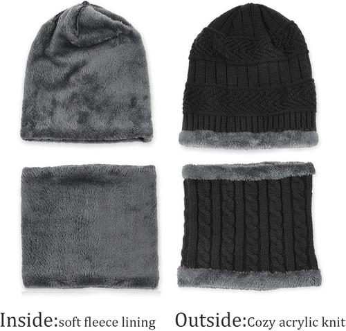 Berretto Invernale Uomo Cappello in Maglia Con Sciarpe Da Sci Da Esterno in 2 Pe - Foto 4 di 5