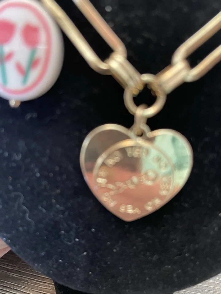 Collar con dije de cadena con clip en tono dorado corazón azul luna flor boho Foto 2 de 4