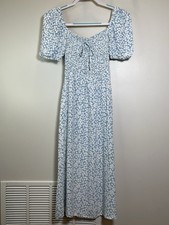 Faithfull The Brand Majorelle Blue & White Floral Midi Dress size Small USA 4