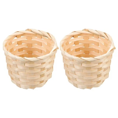 2 Pcs Panier Tressé Decoratif Paniers Rangement Tissés À La Main Bambou - Photo 1/4
