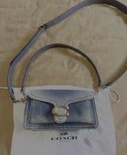 Coach Blue Denim Shoulder Bag Turn Lock, Adjustable Strap, Dust Bag, Gold