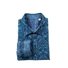Robert Graham Blue Embossed AOP Men  s Cotton L/S Flip Cuff Size XL