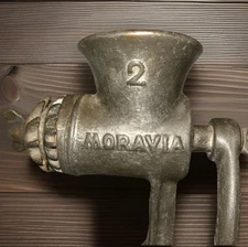 Vintage Moravia Grinder No. 2 Czechoslovakia Iron Hand Crank Table Mount