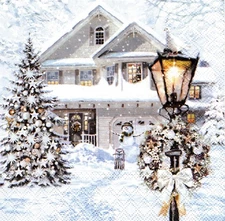 (2) Two Paper Lunch Napkins for Decoupage/Mixed Media - Christmas House winter