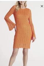 PERFECT FALL DRESS! GREAT W BOOTS! GUESS BELL SLEEVE CROCHET ORANGE DRESS, SZ M