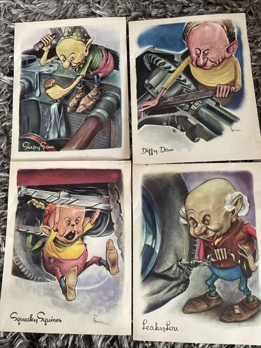 1943 WW2-Esso Lot Of 4 Gremlins Leaky #1-4Vtg.Advertising Print World War 2 Era