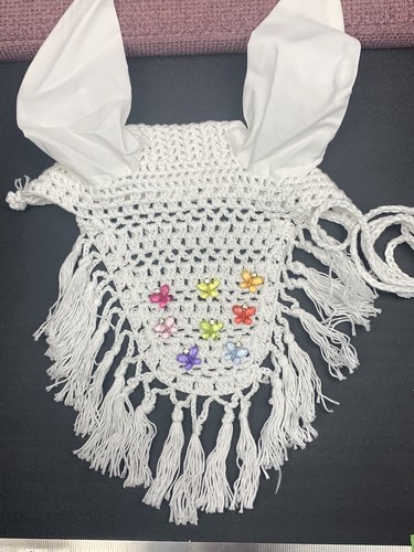 HORSE FLY VEIL MASK BONNET WHITE BUTTERFLIES FANCY HANDCRAFTED EQUESTRIAN NEW