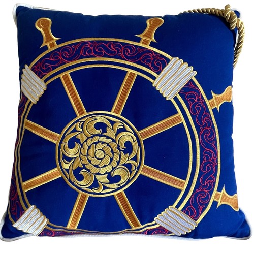 Lot of 2 Nautical Throw Pillows Blue Ship Wheel & Red Anchor 19" Large Square - Picture 5 of 14