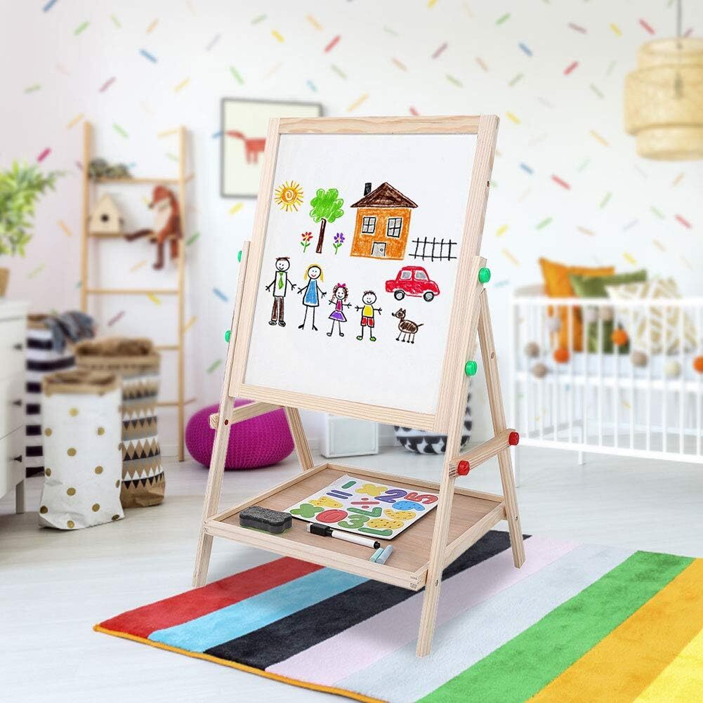 Kids Wooden Easel Whiteboard Blackboard Children Drawing Chalk Art Board 2 in 1