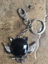Vintage Owl Keychain Rhinestones Silver Plated Necklace Pendant Brooch Chain