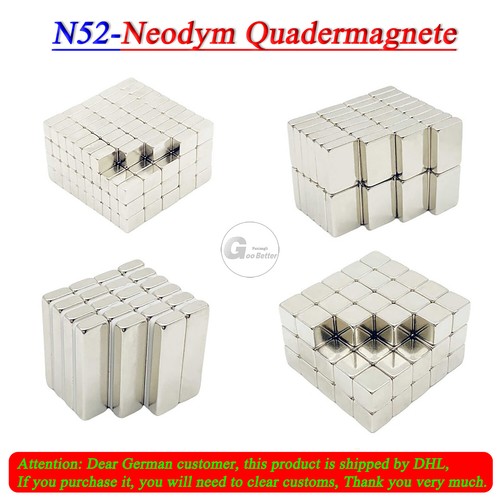 N52 Neodym Magneten Seltene Erde Super Stark Quadermagnete Doppelt Vernickelt - Picture 1 of 8