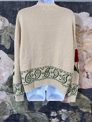 Free People Profound Knitted Floral Paisley Sweater in Cream
