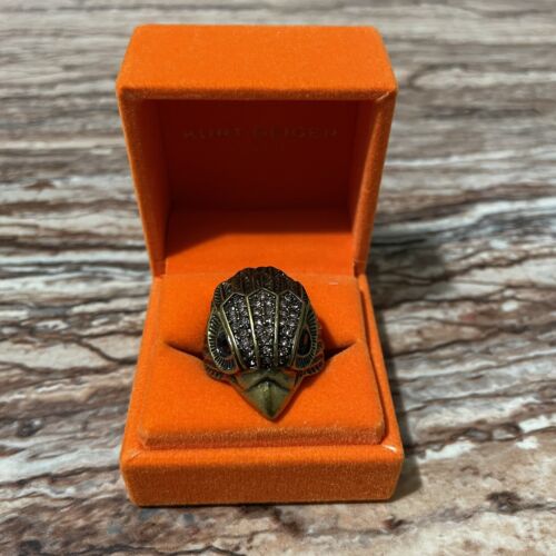 Anello oro gioielli Kurt Geiger misura 7 testa d'aquila cristallo pavè dichiarazione anello - Foto 2 di 9