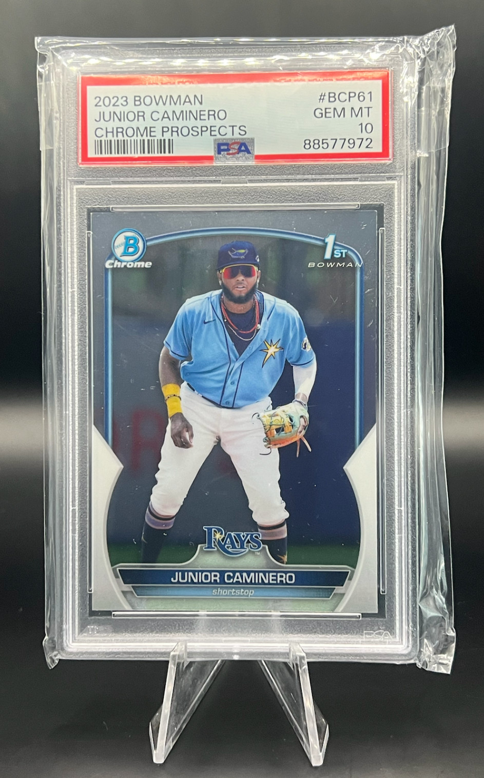 JUNIOR CAMINERO 1st 2023 Bowman Chrome Prospects RAYS Rookie RC #BCP61 PSA 10