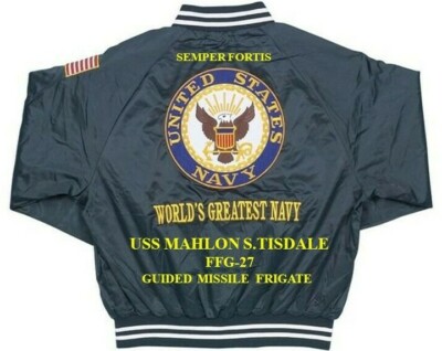 USS MAHLON S.TISDALE FFG-27 MISSILE FRIGATE  EMBROIDERED SATIN JACKET(BACK ONLY)
