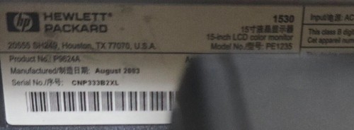 HP 1530 PE1235 15" LCD Monitor With Built In Speakers - Photo 4/4