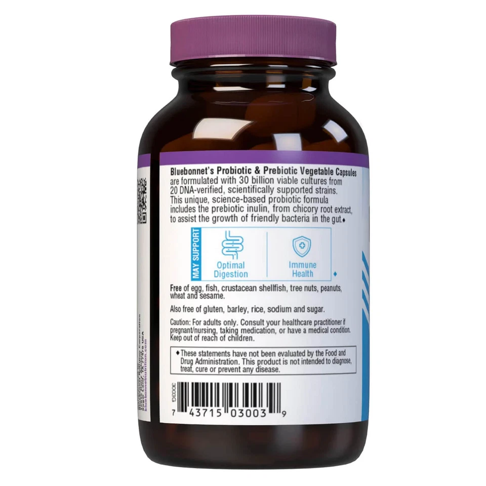 Bluebonnet Probiotic & Prebiotic 30 Billion Cfu 30 Veg Capsules - Image 4 of 4
