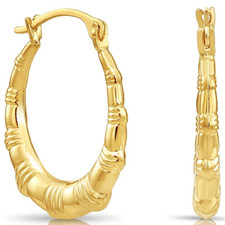 14K Real Solid Yellow Gold Dainty Puffy Curved Oval Creole Small Hoops Earrings