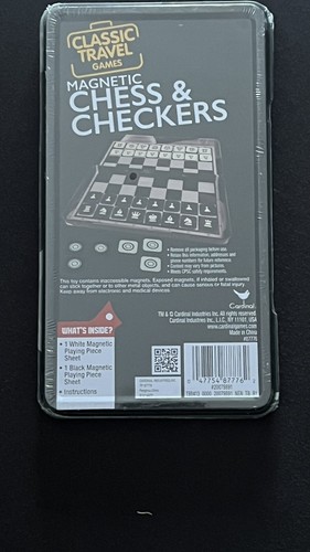 Cardinal Classic Travel Games Magnetic Chess & Checker Set In Folding Tin - Picture 2 of 3